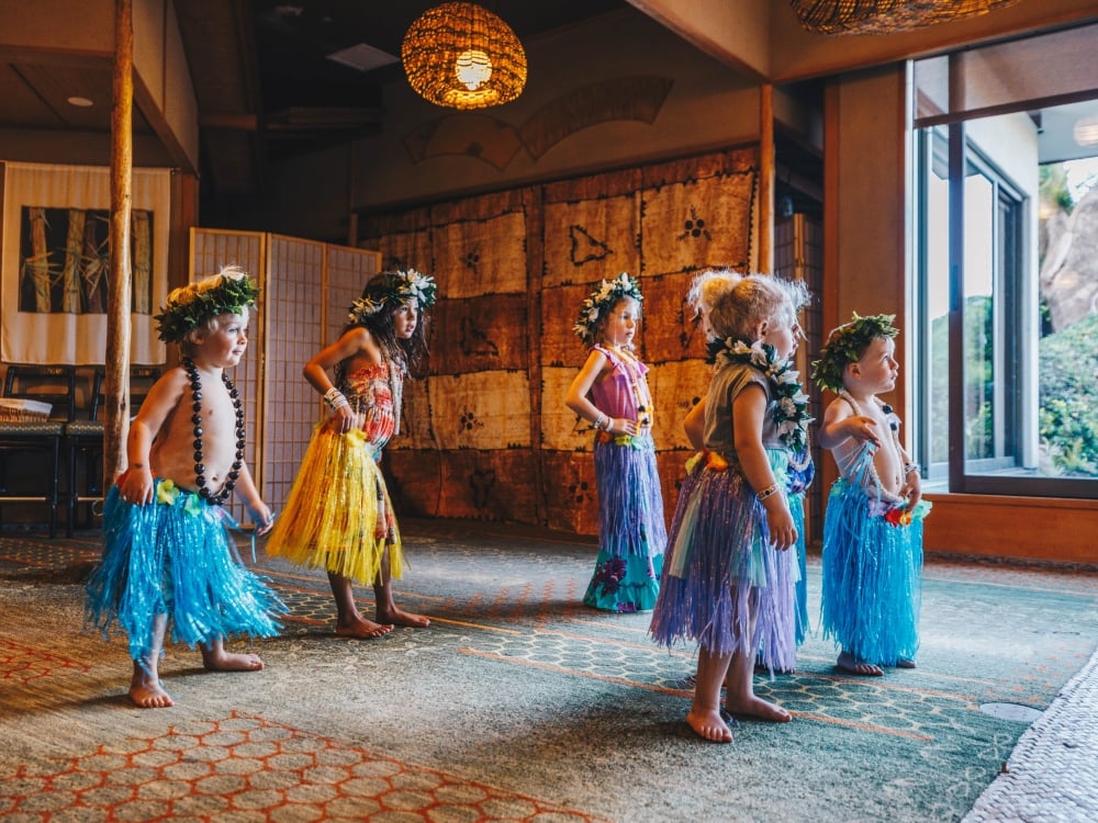 Kids learning the hula dance